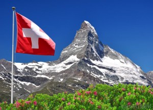 Swiss flag flying