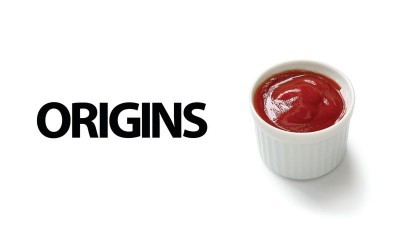 a bowl of kechup and the word "origins"